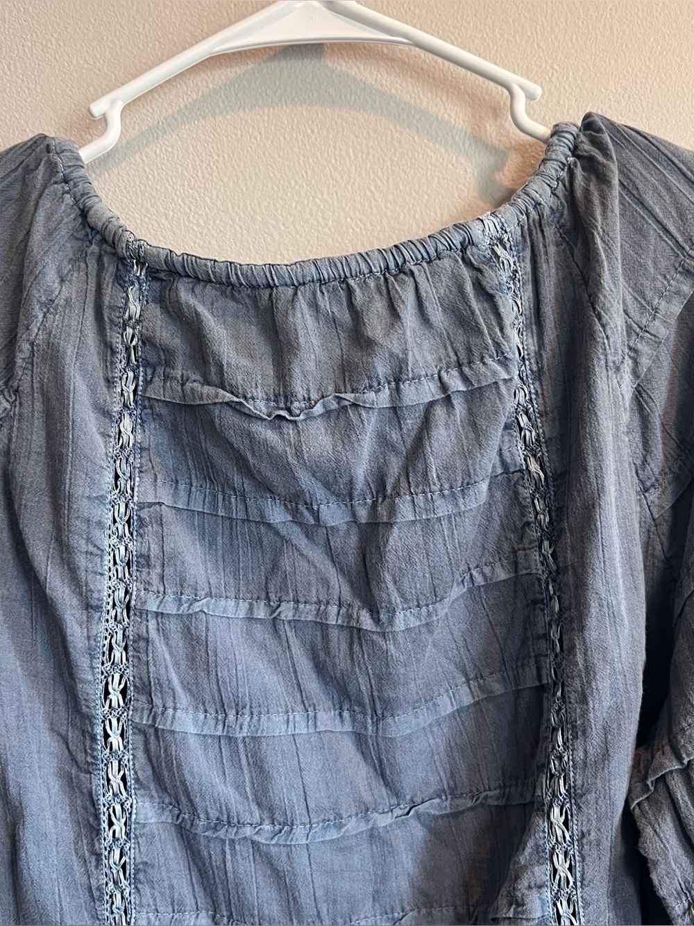 Sundance Peasant Blouse Blue Cotton Long Sleeve M - Picture 6 of 6